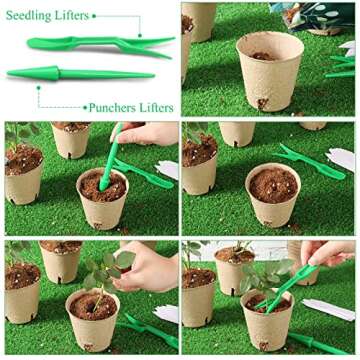 240 Pcs 3.15 Inch Peat Pots Seedling Start Trays Kit Seed Pots for Planting Germination Nursery Pots with Drainage Holes Small Seedling Pots Herb Seed Planter with 120 Plant Labels, 2 Transplant Tool