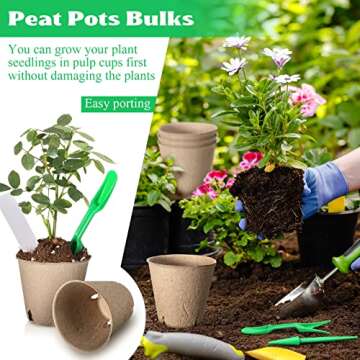 240 Pcs 3.15 Inch Peat Pots Seedling Start Trays Kit Seed Pots for Planting Germination Nursery Pots with Drainage Holes Small Seedling Pots Herb Seed Planter with 120 Plant Labels, 2 Transplant Tool