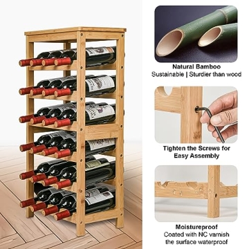 24-Bottle Bamboo Wine Rack Stylish Sturdy Eco-Friendly