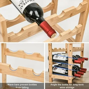 24-Bottle Bamboo Wine Rack Stylish Sturdy Eco-Friendly