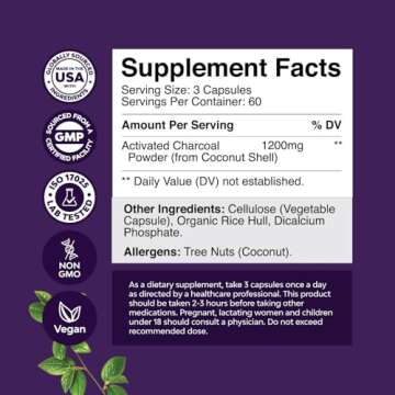 Cleanse and Detox Activated Charcoal Capsules - Purifying Detox Pills with 1200mg Per Serving for Bl...