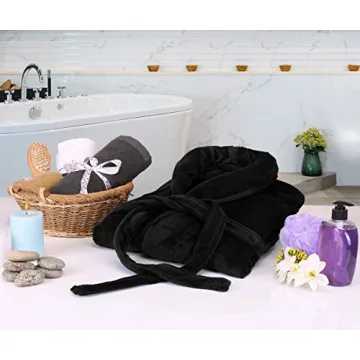 NY Threads Men's Hooded Fleece Bathrobe - Black