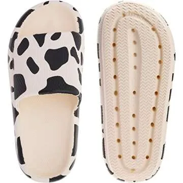 Joomra Shower Slippers for Women Mens Foam Pillow House Shower Bath Bathroom Puffy Home Sandals Summer Cow Cushion Slides for Ladies Female Male Chinelo Sandles 39-40