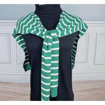 WaJuemy Women's Sweater Scarf with Sleeves Knitted Sweater Shawl Wrap Casual Tie Shoulder Collar Cape Wraps (Green/White)