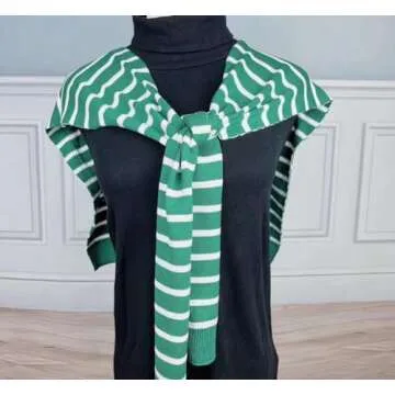 WaJuemy Women's Sweater Scarf with Sleeves Knitted Sweater Shawl Wrap Casual Tie Shoulder Collar Cape Wraps (Green/White)