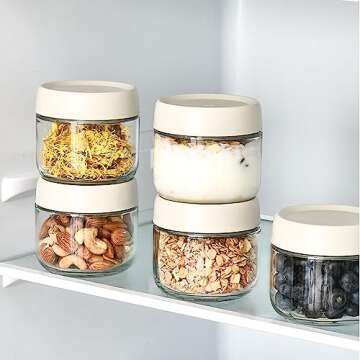 Povinmos 3Pack Overnight Oats Containers with Lids,10oz Glass Jar with Scew Lid,Salad Dressing Fruit Veggies Sauce Snacks Meal Prep Food Containers,Spice Jars,Wide Mouth Storage Containers