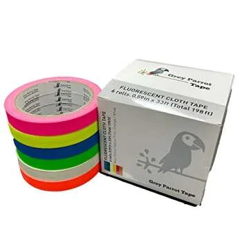 GreyParrot Tape UV Tape Blacklight Reactive, (6 Pack), (6 Colors), 33ft Per Roll, Fluorescent Cloth Tape, Glow in The Dark Tape Under UV Black Light