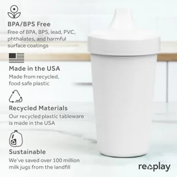 Re-Play Made in USA 10 Oz. Sippy Cups for Toddlers, Pack of 4 - Reusable Spill Proof Cups for Kids, Dishwasher/Microwave Safe - Hard Spout Sippy Cups for Toddlers 3.13" x 6.25", Monochrome