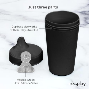 Re-Play Made in USA 10 Oz. Sippy Cups for Toddlers, Pack of 4 - Reusable Spill Proof Cups for Kids, Dishwasher/Microwave Safe - Hard Spout Sippy Cups for Toddlers 3.13" x 6.25", Monochrome