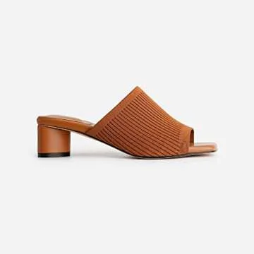 TIJN Open Toe Heeled Mules for Women, Square Flat, Triangle Low Block Heels, Recycled Knit Fabric, 100% Vegan,Katrin,9