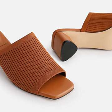 TIJN Open Toe Heeled Mules for Women, Square Flat, Triangle Low Block Heels, Recycled Knit Fabric, 100% Vegan,Katrin,9