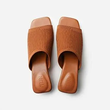 TIJN Open Toe Heeled Mules for Women, Square Flat, Triangle Low Block Heels, Recycled Knit Fabric, 100% Vegan,Katrin,9