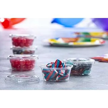 Plastimade Clear Disposable Plastic Portion Cups With Lids (200 Sets - 3.25 Oz) - Disposable Condiment Cups, Sauce/Dip/Dressing Cups, Souffle Cups & Jello Shot Cups With Lids | Grea