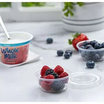 Plastimade Clear Disposable Plastic Portion Cups With Lids (200 Sets - 3.25 Oz) - Disposable Condiment Cups, Sauce/Dip/Dressing Cups, Souffle Cups & Jello Shot Cups With Lids | Grea