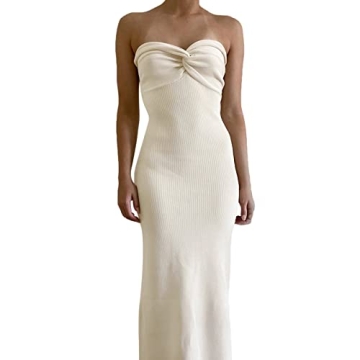 NUFIWI Women Sexy Knitted Halter Mini Dress Y2K Crochet