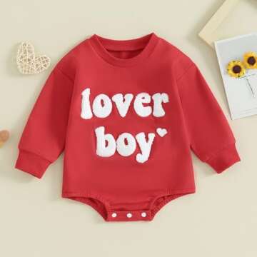 Lesimsam Newborn Baby Boy Girl Valentines Outfit Sweatshirt Bubble Romper Oversized Long Sleeve One-...