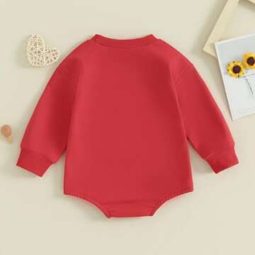 Lesimsam Newborn Baby Boy Girl Valentines Outfit Sweatshirt Bubble Romper Oversized Long Sleeve One-Piece Outfit (Red Lover Boy, 0-3 Months)