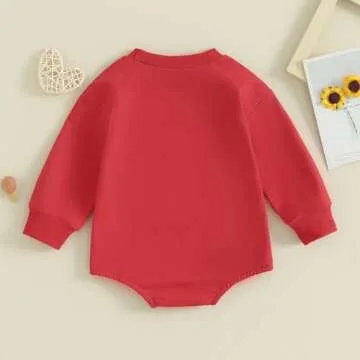 Lesimsam Newborn Baby Boy Girl Valentines Outfit Sweatshirt Bubble Romper Oversized Long Sleeve One-Piece Outfit (Red Lover Boy, 0-3 Months)