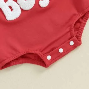 Lesimsam Newborn Baby Boy Girl Valentines Outfit Sweatshirt Bubble Romper Oversized Long Sleeve One-Piece Outfit (Red Lover Boy, 0-3 Months)