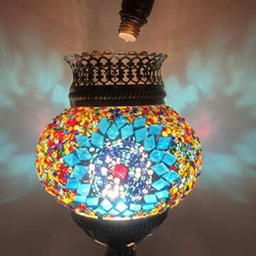 LIGHTIUM Moroccan/Turkish Style Mosaic Fragrance Table lamp | Handmade Vintage Crystal Lamp with Aroma Oil | Bohemian Decor/Stained Glass Mood Light | Bedside/Home Decoration | Multi-Colored Blue