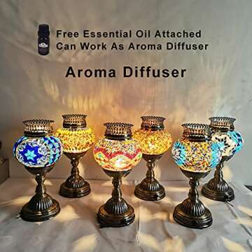 LIGHTIUM Moroccan/Turkish Style Mosaic Fragrance Table lamp | Handmade Vintage Crystal Lamp with Aroma Oil | Bohemian Decor/Stained Glass Mood Light | Bedside/Home Decoration | Multi-Colored Blue