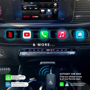 AutoSky Wireless CarPlay and Android Auto AI Box Lite for Factory Wired CarPlay Cars - Supports Netflix and YouTube Must use Hotspot - Go Wireless CarPlay and Android Auto. Wired CarPlay Required