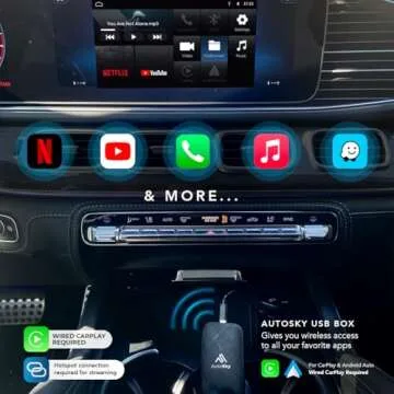 AutoSky Wireless CarPlay and Android Auto AI Box Lite for Factory Wired CarPlay Cars - Supports Netflix and YouTube Must use Hotspot - Go Wireless CarPlay and Android Auto. Wired CarPlay Required