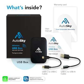 AutoSky Wireless CarPlay and Android Auto AI Box Lite for Factory Wired CarPlay Cars - Supports Netflix and YouTube Must use Hotspot - Go Wireless CarPlay and Android Auto. Wired CarPlay Required
