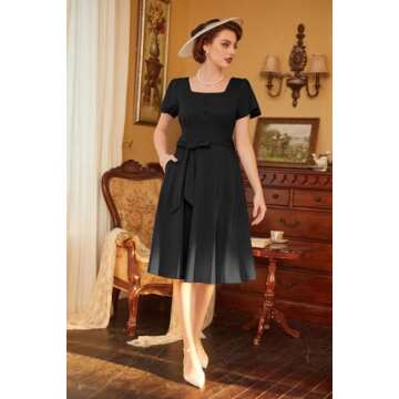 Belle Poque Women's 1950s Vintage Dress - Black Cocktail Ruffle Sleeve A-Line Swing Tea Party Dresse...