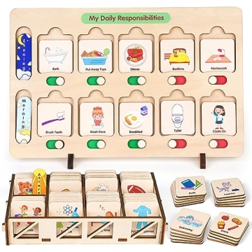 Dreamon Wooden Visual Schedule for Kids: Chore Chart & Daily Routine Board for Toddlers