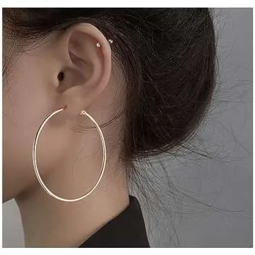 Cocadant Large Gold Hoop Earrings for Women,3 Colors Thin 70mm/2.76inch Silver Hoop Earrings Set Stainless Steel 14K Rose Gold Plated with Hypoallergenic Sterling Silver Post