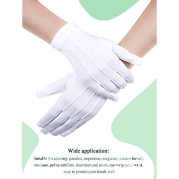 SATINIOR 6 Pairs White Gloves Uniform Gloves Parade Costume Gloves for Police Server Funeral Formal Tuxedo Guard