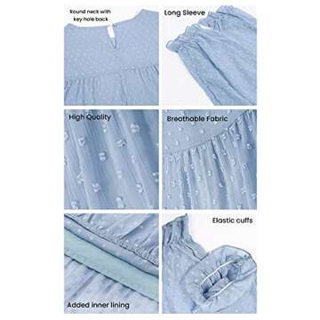 PRETTYGARDEN Women's Summer Loose Chiffon Blouse Mesh Long Sleeve Casual Round Neck Peplum Tops (White,Medium)