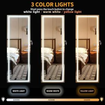 LVSOMT LED Mirror Jewelry Cabinet, Wall/Door Mount Jewelry Armoire Organizer with Lights, Full Length Mirror with Jewelry Storage, Over the Door Hanging Jewelry Cabinet (White)