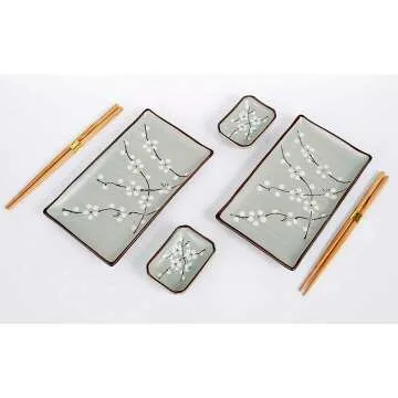 Hinomaru 6 Piece Sushi Dinner Set with Sakura Design