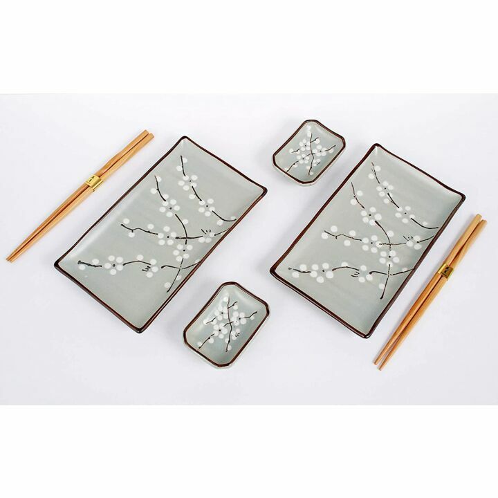 Hinomaru 6 Piece Sushi Dinner Set with Sakura Design