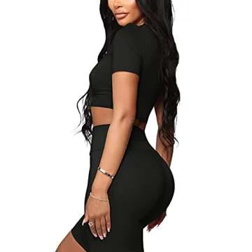 WIHOLL Two Piece Outfits for Women Short Sleeve Crop Tops and High Waist Shorts Sets