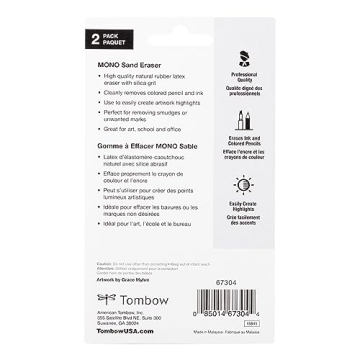 Tombow 67304 Mono Sand Eraser, 2-Pack. Silica Eraser Designed to Remove Colored Pencil and Ink Markings…