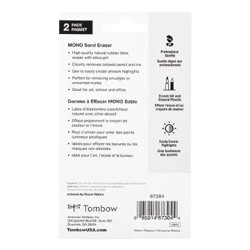 Tombow 67304 Mono Sand Eraser, 2-Pack. Silica Eraser Designed to Remove Colored Pencil and Ink Markings…