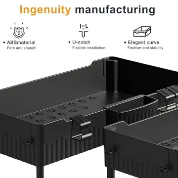 Sevenblue 4 Pack Under Sink Organizers and Storage,Under Bathroom Cabinet Organizer with Hooks Hanging Cup,Multi-Purpose Storage Shelf for Kitchen Bathroom,Black (4 Pack Black)