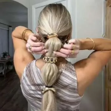 papasgix Metal Hair Ties, Metal Geometric Elastic Hair Ties, Hair Cuff Wrap Hair Ties for Thick Hair Gold Ponytail Cuff Elastic Hair Ties for Women Hair Accessories (Gold Set 01)