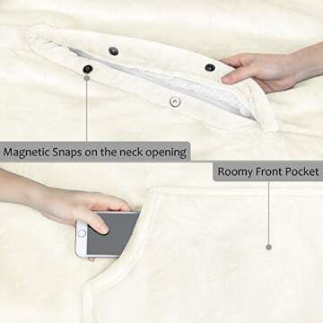 Catalonia Sherpa Wearable Blanket Poncho for Adult Women Men, Wrap Blanket Cape with Pocket, Warm, Soft, Cozy, Snuggly, Comfort Gift, No Sleeves, Vanilla