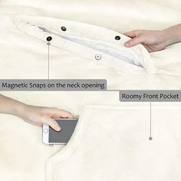 Catalonia Sherpa Wearable Blanket Poncho for Adult Women Men, Wrap Blanket Cape with Pocket, Warm, Soft, Cozy, Snuggly, Comfort Gift, No Sleeves, Vanilla