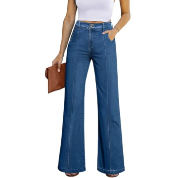 Sidefeel Womens Wide Leg Jeans - Casual Baggy High Waisted Stretch Denim Pants Size 16 Blue