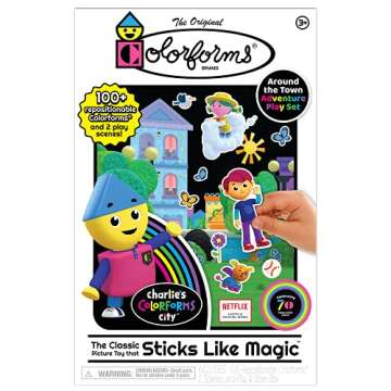Colorforms — Picture Playset — Charlie's City — The Classic Picture Toy That Sticks Like Magic! — for Ages 3+,with 106 Repositionable Colorforms, 2 Scenes, and Play & Store Box