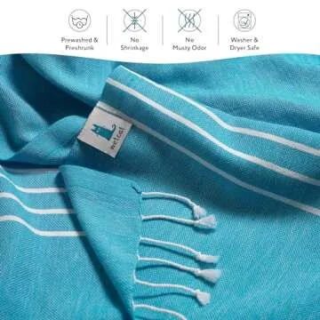 WETCAT Turkish Beach Towel Oversized (38"x71") 100% Turkish Cotton, Made in Turkey - Sand Free, Extra Large, Ultra Soft, Quick Drying, Compact & Lightweight for Travel - Ocean Blue