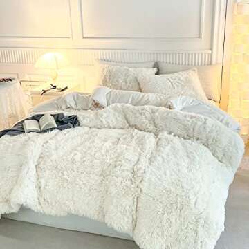 Luxurious Shaggy Comforter Set in Cream for Winter