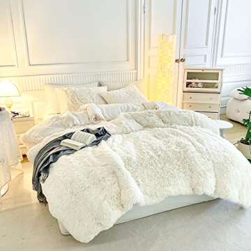 Luxurious Shaggy Comforter Set in Cream for Winter