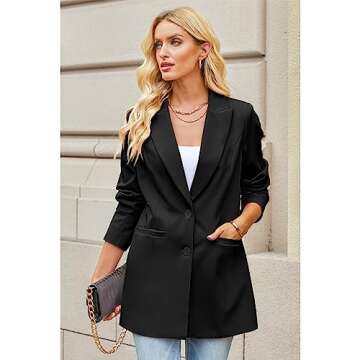 luvamia Blazers for Women Business Casual Long Blazer Jackets Dressy Work Professional Office Outfits Lapel Pockets Long Blazer Jackets for Women Blazer Women Black Size Medium Size 8 Size 10