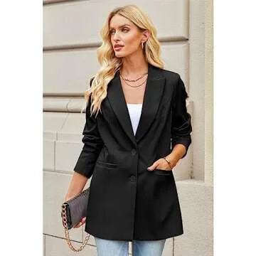 luvamia Blazers for Women Business Casual Long Blazer Jackets Dressy Work Professional Office Outfits Lapel Pockets Long Blazer Jackets for Women Blazer Women Black Size Medium Size 8 Size 10
